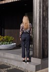 STRETCH LINEN PANT - navy wht